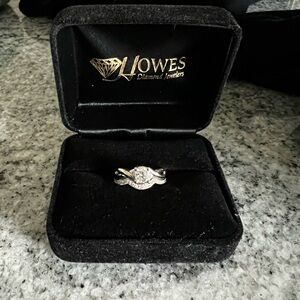 Size 5 | 14kt White Gold Wedding Ring and Band | .56ct Round Center Diamond